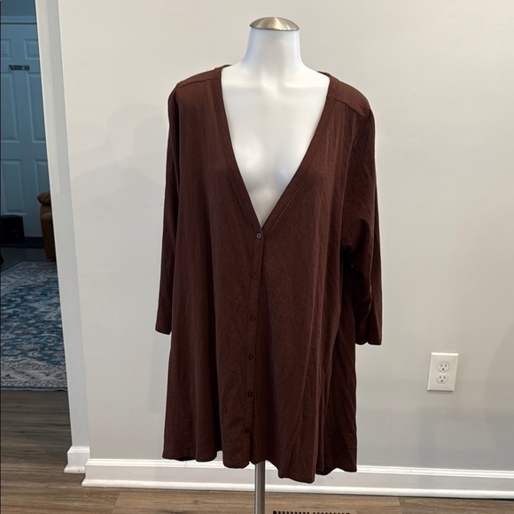 Roaman's US 18 - 20 Large Brown 3/4 Sleeve Oversized Button Down Tunic Blouse - Picture 2 of 7